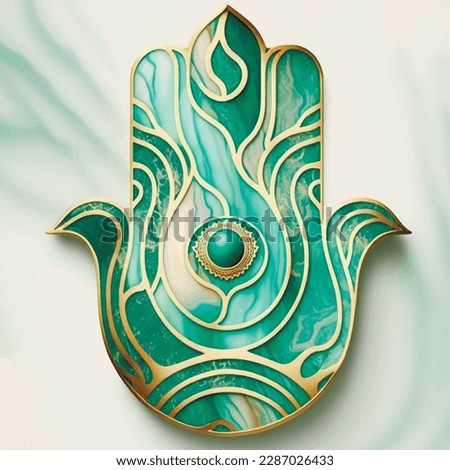 Turquoise malachite marble ornamental Hamsa hand pattern. Hand of Fatima - amulet, symbol of protection from devil eye. Marbled jewelry textured hamsa hand. Vector illustration. Luxury surface texture Royalty-Free Stock Photo #2287026433