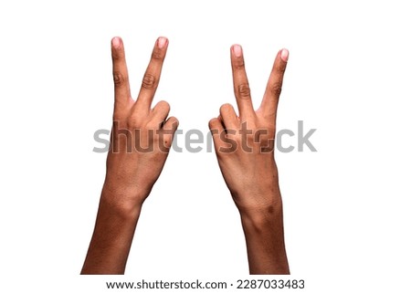 African american black hand gesture peace two sign isolated on white background