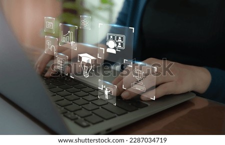 E learning technology concept. Online education, webinar, online courses.
AI and machine learning enhance personalised learning. Digital training to employee, compliance, customer, partner.  Royalty-Free Stock Photo #2287034719