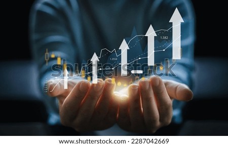 Hand of people holding money economic growth, graph money, global economic, trader investor, business financial growth, stock market, Investments funds, price, graph, technology and investment concept