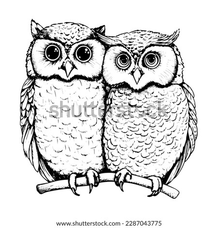 couple owl tattoo isolated black and white vector clip art background. emblem couple owl tattoo isolated black and white vector clip art background.