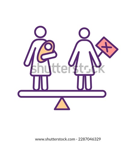 Abortion controversy RGB color icon. Women rights, opinion on birth control. Female fetirility and infertility. Problem with childbirth. Maternity problems. Isolated vector illustration