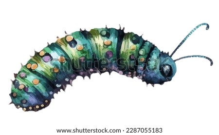 watercolor illustration of a caterpillar. A hand-drawn illustration highlighted on a white background in boho style.