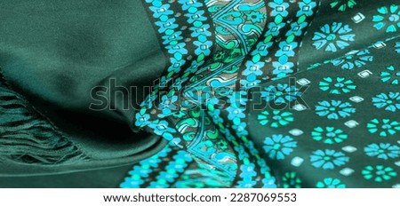 silk fabric. green, with green and birch flowers, dense fabric, double-sided based on triacetate fibers. Background, Pattern Decor