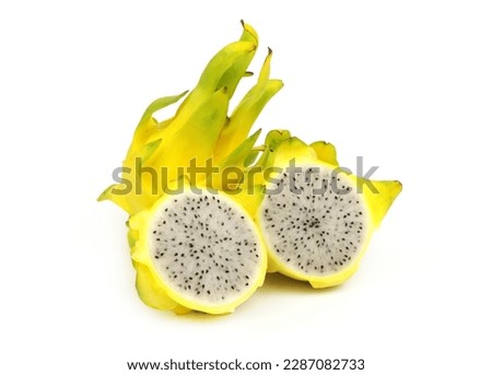 Yellow dragon fruits isolated on white background.