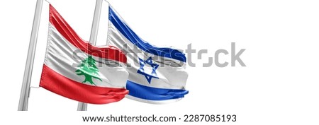 Flags of Israel and Lebanon on a  surface; Israeli-Lebanese relations.Conflict 