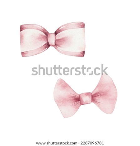 Watercolor pink bow. Isolated on a white background.