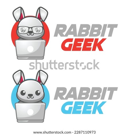 Modern vector flat design simple minimalist logo template of rabbit bunny geek nerd smart mascot character vector collection for brand, emblem, label, badge. Isolated on white background.