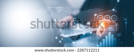 Businessman analyzing business enterprise data management, Business analytics with charts, Finance and Banking Digital Technology, Big Data. Corporate strategy for finance, operations, sales, market Royalty-Free Stock Photo #2287112211