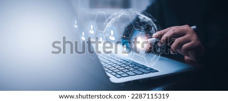 Customer Relationship Management ,Business people using pen touch global structure , Data exchanges development. customer service, social media, digital marketing online, Social Internet network,HR Royalty-Free Stock Photo #2287115319