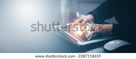 Cyber security and Security password login online concept  Hands typing and entering username and password of social media, log in with smartphone to an online bank account, data protection hacker Royalty-Free Stock Photo #2287118659