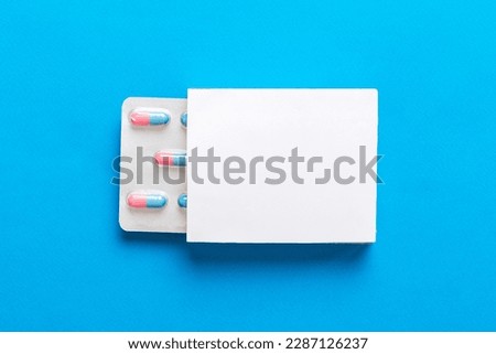 Blank White Product Package Box Mock-up. Open blank medicine drug box with blister top view. Royalty-Free Stock Photo #2287126237