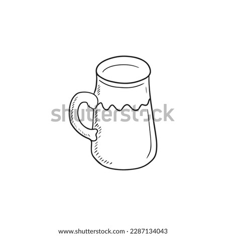 Beautiful realistic mug for milk, cocoa, tea, coffee, drink, beer isolated on white background. Hand drawn vector sketch illustration in vintage doodle engraved style. Dish, glass, beautiful.