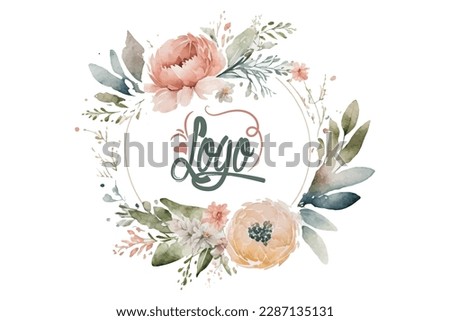 Watercolor Floral Logo, Round Floral Logo, modern Watercolor, Logo Design, Calligraphy, Floral, Flower Logo