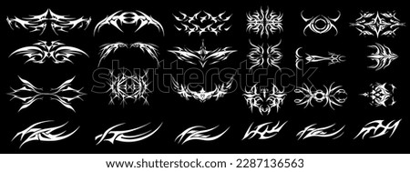 Acid Neo-tribal shapes. Abstract ethnic shapes in gothic style. Hand drawn modern elements for typography, tattoo, poster, cover. Vector illustration Royalty-Free Stock Photo #2287136563
