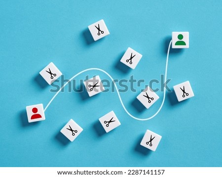 Communication censorship. Person user and scissors icons on white cube blocks. Royalty-Free Stock Photo #2287141157