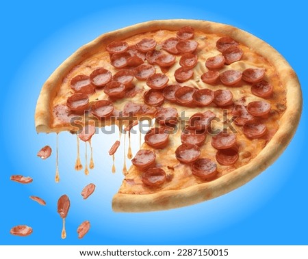 3d Pepperoni pizza, pizza with pepperoni and cheese and tomato. Italian food, Italia, Italian cuisine, take-away. Fast food casual food 3d icon Royalty-Free Stock Photo #2287150015