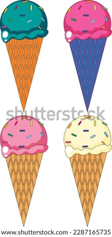 Different ice cream cones illustration