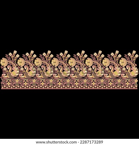 Embroidery seamless border lace design for digital and textile print on fabric