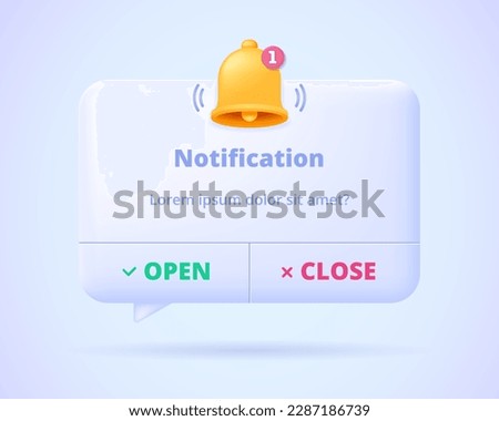 Notification window, reminder form, push up message. Three dimensional design concept for landing page. 3d vector illustration for website, banner, hero image. Royalty-Free Stock Photo #2287186739