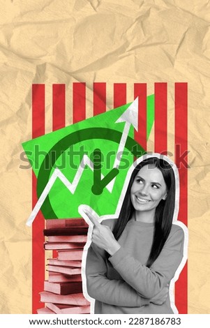Vertical creative illustration photo of young beautiful clever woman doing homework study at university isolated drawing background