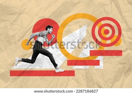 Creative poster sketch picture image collage of successful guy running forward dream achieve professional success running ahead