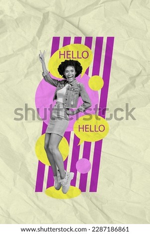 Collage template picture image magazine poster of overjoyed joyful crazy girl have fun celebrate date disco isolated on painted background