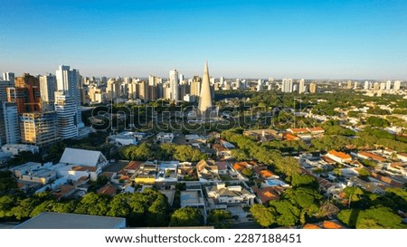 Aerial View of Maringa, Cathedral and downtown. Several buildings. Royalty-Free Stock Photo #2287188451