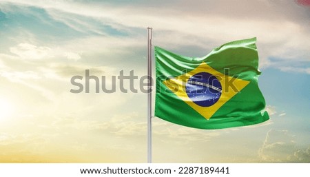 Waving flag of Brazil in beautiful sky. Brazil flag for independence day.