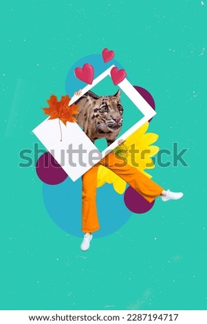 Exclusive magazine picture sketch collage image of lady showing wildcat photo isolated turquoise background