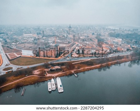 Aerial view Mantova Italy by drone (Mantua) with Lake (Lago di Mezzo) - Italy