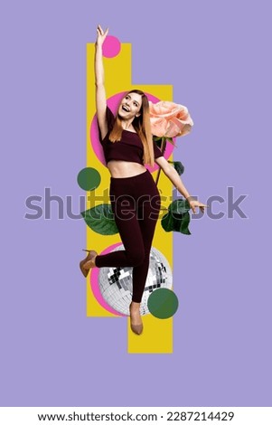 Artwork magazine collage picture of funny dreamy lady dancing having fun isolated drawing background
