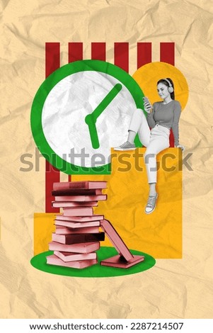 Exclusive magazine picture sketch collage image of pretty sweet lady enjoying audio book isolated painting background