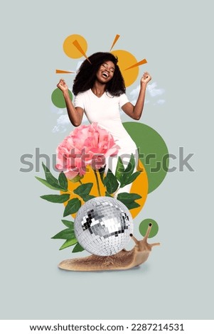 Photo cartoon comics sketch collage picture of lucky funky lady celebrating woman day isolated drawing background