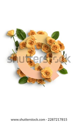 Paper alphabet with group of roses on white background
