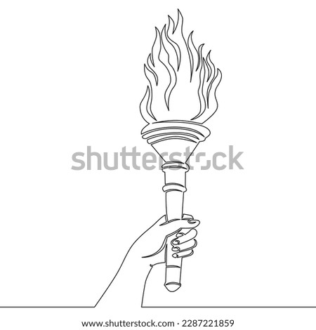 Continuous one single line drawing Hand holding torch icon vector illustration concept