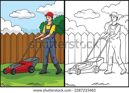 Lawn Mower Coloring Page Colored Illustration