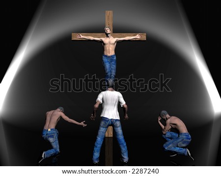 Men nailed to a cross, easter, the crucifixion of jesus.  faith, belief concept. Clipping path in picture.