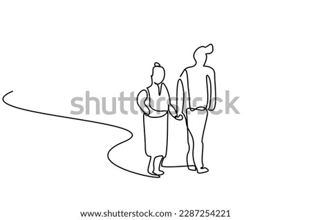 young couple in love walking together outside line art