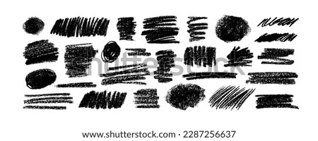 Charcoal pencil scribbles and bold strokes collection. Hand drawn vector lines, circles and thick shapes. Scribble black strokes vector set. Marker, crayon and chalk drawing. Sketch texture. Royalty-Free Stock Photo #2287256637