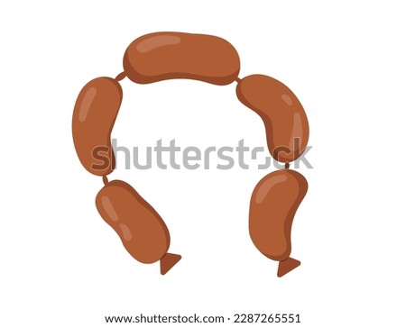 Concept Meat sausages. The illustration depicts a cartoon sausage, representing a meat product concept. The artwork has a flat style and is designed for web use. Vector illustration.