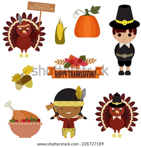 Vector set of Thanksgiving icons. Isolated over white