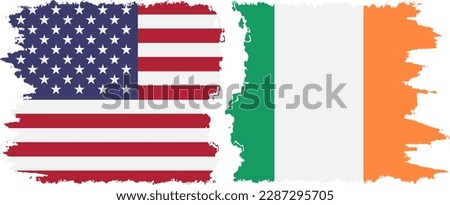 Ireland and USA grunge flags connection, vector