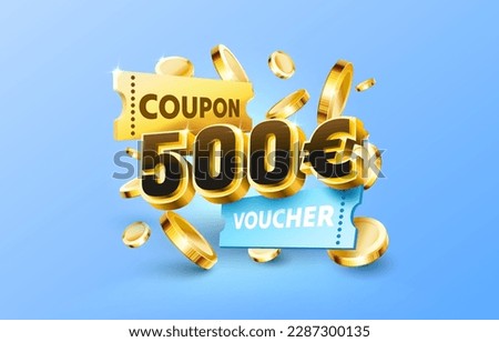 500 euro coupon gift voucher, cash back banner special offer. Vector illustration Royalty-Free Stock Photo #2287300135