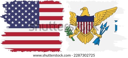 United States Virgin Islands and USA grunge flags connection, vector