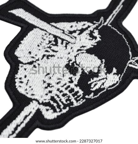 Embroidered patch depicting a skeleton, skull, death, cross. Accessory for metalheads, punks, rockers, bikers, satanists, emo, street aggressive subcultures.