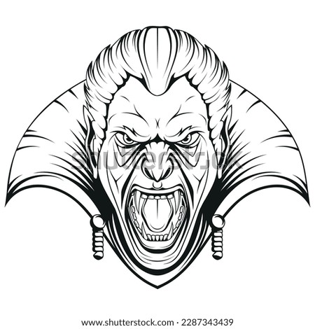 Dracula. Vector illustration sketch of vampire portrait. Halloween clip art. King of the night