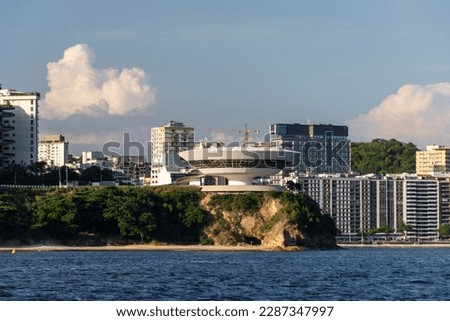 Beautiful view to white modern architecture museum building in Niterói, Rio de Janeiro, Brazil Royalty-Free Stock Photo #2287347997