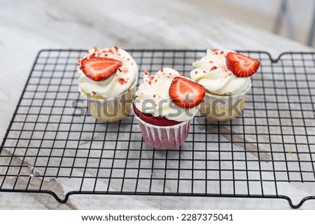 Image of batch of homemade, strawberry cupcakes