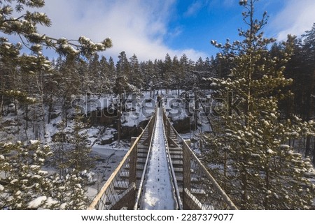 Repovesi National Park, aerial winter view, landscape view of a finnish park, southern Finland, Kouvola and Mantyharju, region of Kymenlaakso, with a group of tourists and the wooden infrastructure
 Royalty-Free Stock Photo #2287379077